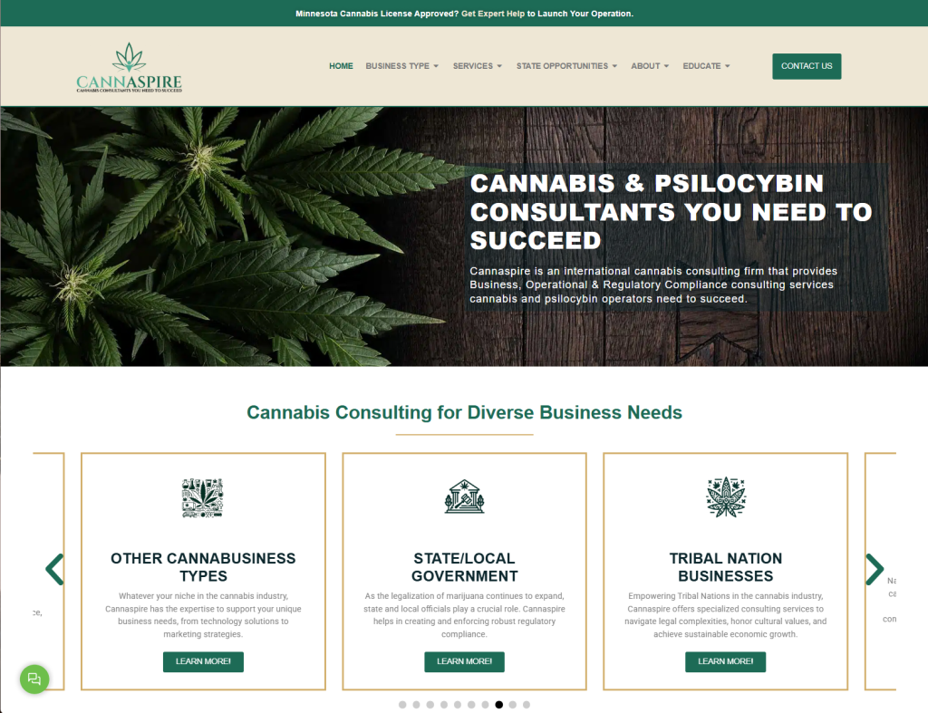 Website for a a team of cannabis and psilocybin business consultants. Cannaspire website