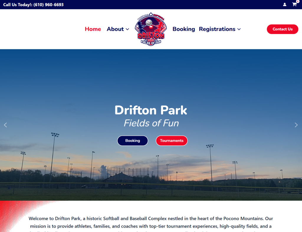 Website for an historic and premier softball complex in North East Pennsylvania. Drifton Park: Fields of Fun website