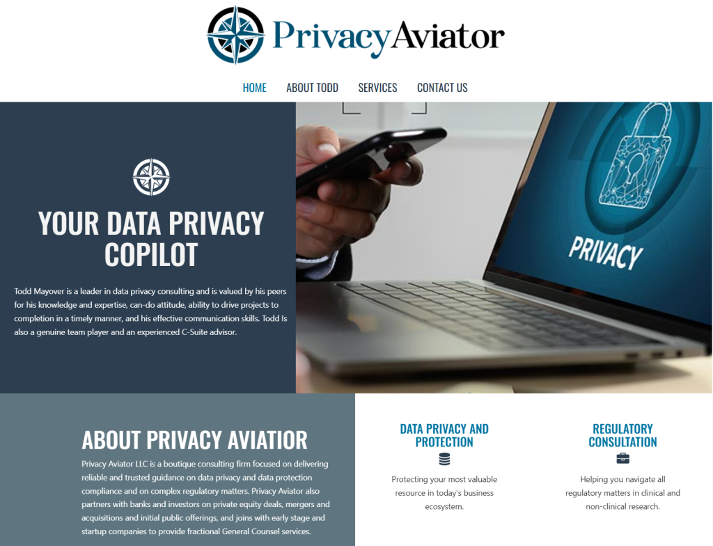 Website for a data privacy consultant. PrivacyAviator website