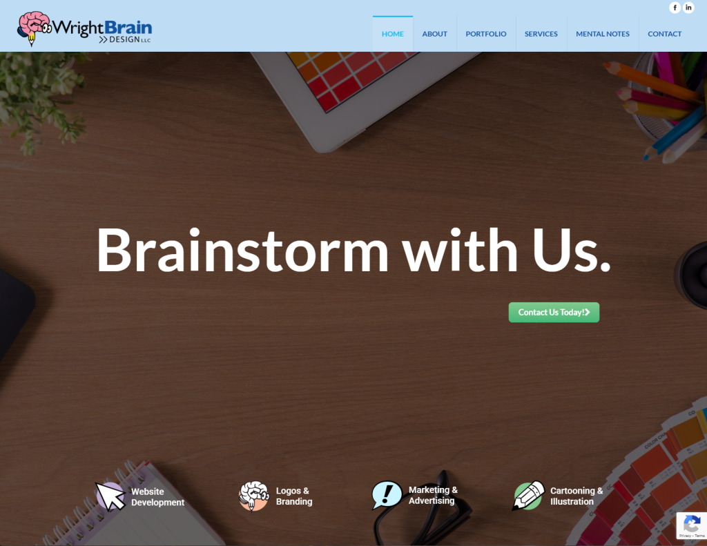Website for a full service graphic design company. WrightBrain Design website