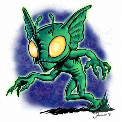 Illustration of a cryptid from the Kelly-Hopkinsville Encounter from 1955 Hopkinsville Goblin