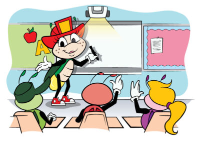 This was an update to an existing mascot named "Flick the Firefly". She educates children in fire safety for the Burn Prevention Network of Pennsylvania Flick the Firefly