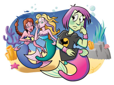 Illustration of Zelda, the protagonist of a children's book Zelda the Mermaid feels like she doesn't fit in