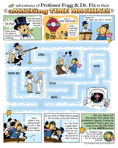 Activity sheet handout promoting event centered on innovative education. aMAZEatorium Activity Sheet