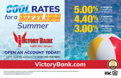 Victory Bank Cool Rates Half Page Flyer highlighting promotional CD rates for Summer Victory Bank Cool Rates Half Page Flyer