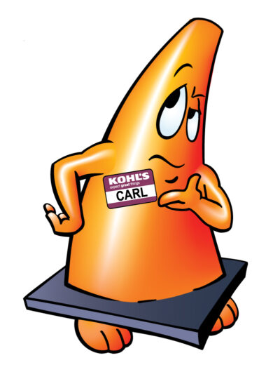 Safety mascot for Kohl's department store's internal campaign. Carl the Cone