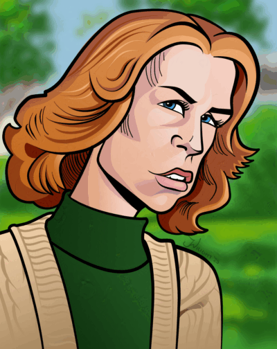 Caricature of Jamie Lee Curtis as her character "Laurie Strode" from "Halloween". Laurie Strode
