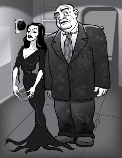 Caricature of Vampira and Tor Johnson of the Ed Wood movie. Plan 9 from Outer Space