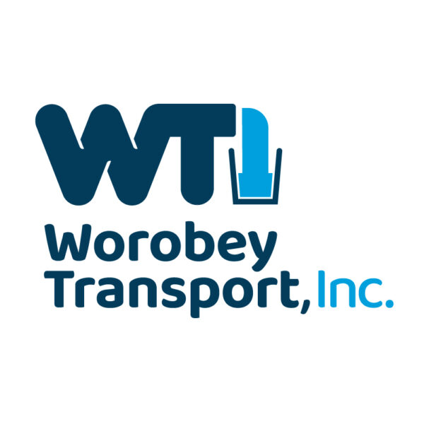 Two color logo for Worobey Transport, Inc., a potable water transportation and supply service. WTI Worobey Transport, Inc.